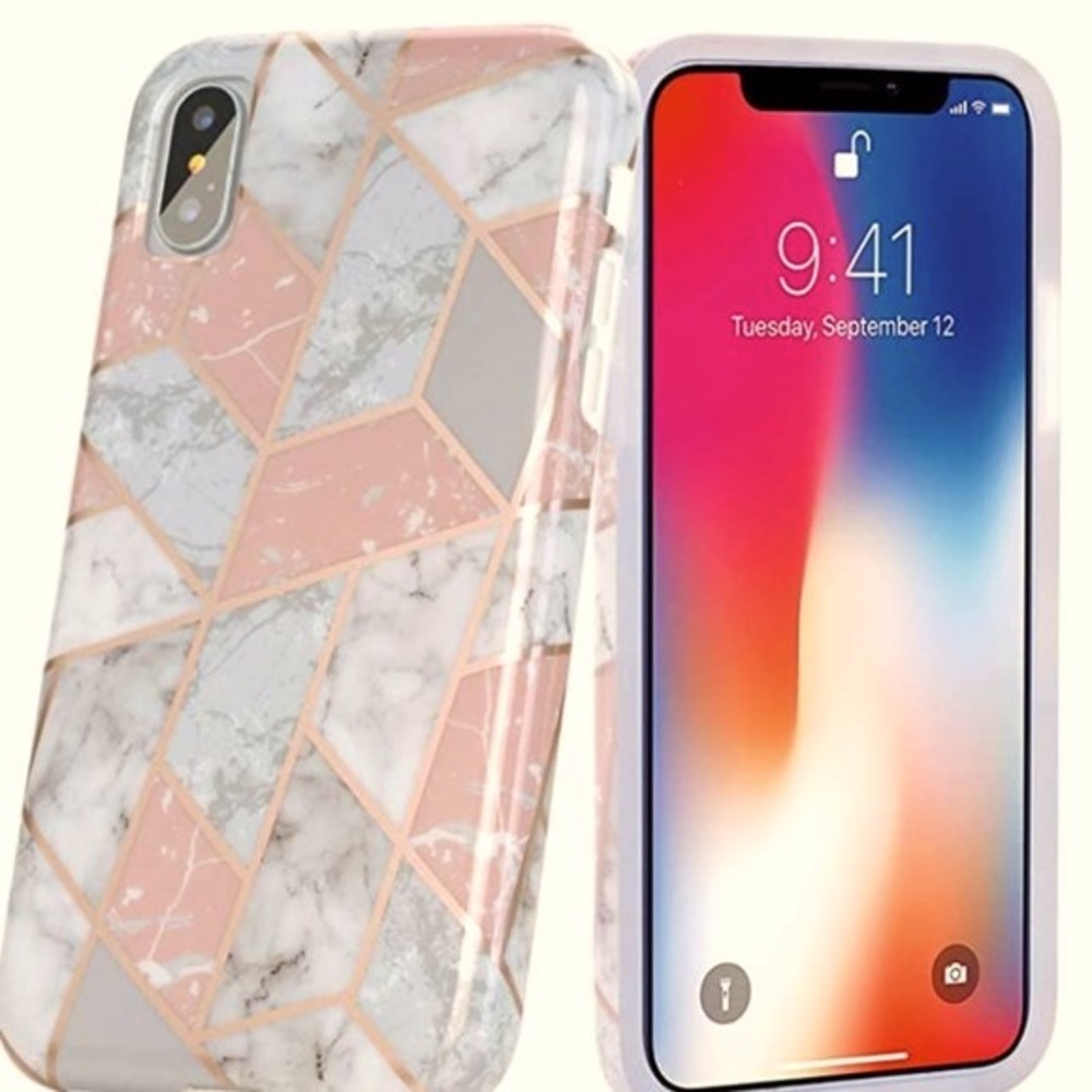iPhone X, iPhone 8 Plus/7 Plus pink and gray marble geometric phone case NWT